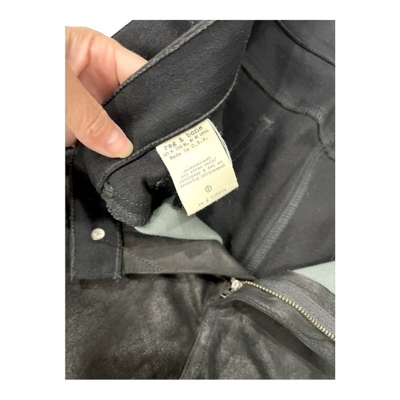 RAG & BONE Lamb Leather & Denim HYDE Coal Black Skinny Jeans size 31 - Picture 13 of 14